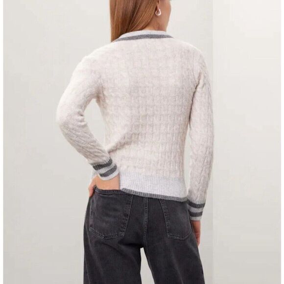 CENTRAL PARK WEST Sweater Women Medium Bobbie Polo Pullover Gray Cable Knit - Picture 2 of 16